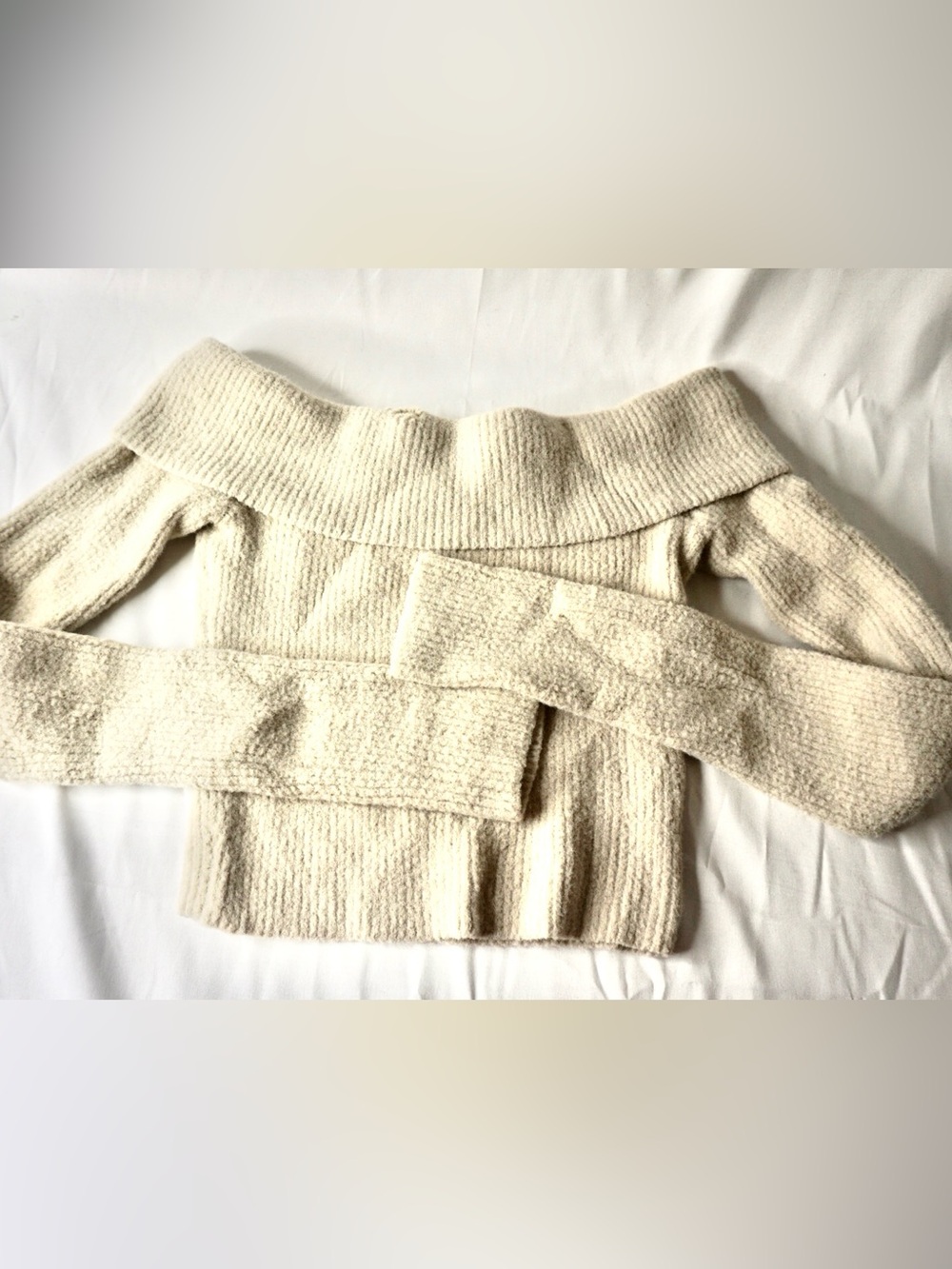 aerie Off-Shoulder Cream Ribbed Knit Sweater